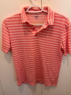Old Navy Coral and White Striped Polo - Men's Short Sleeve